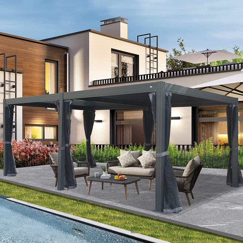 domi outdoor living Aluminum Pergola Gazebo with Louvered Roof